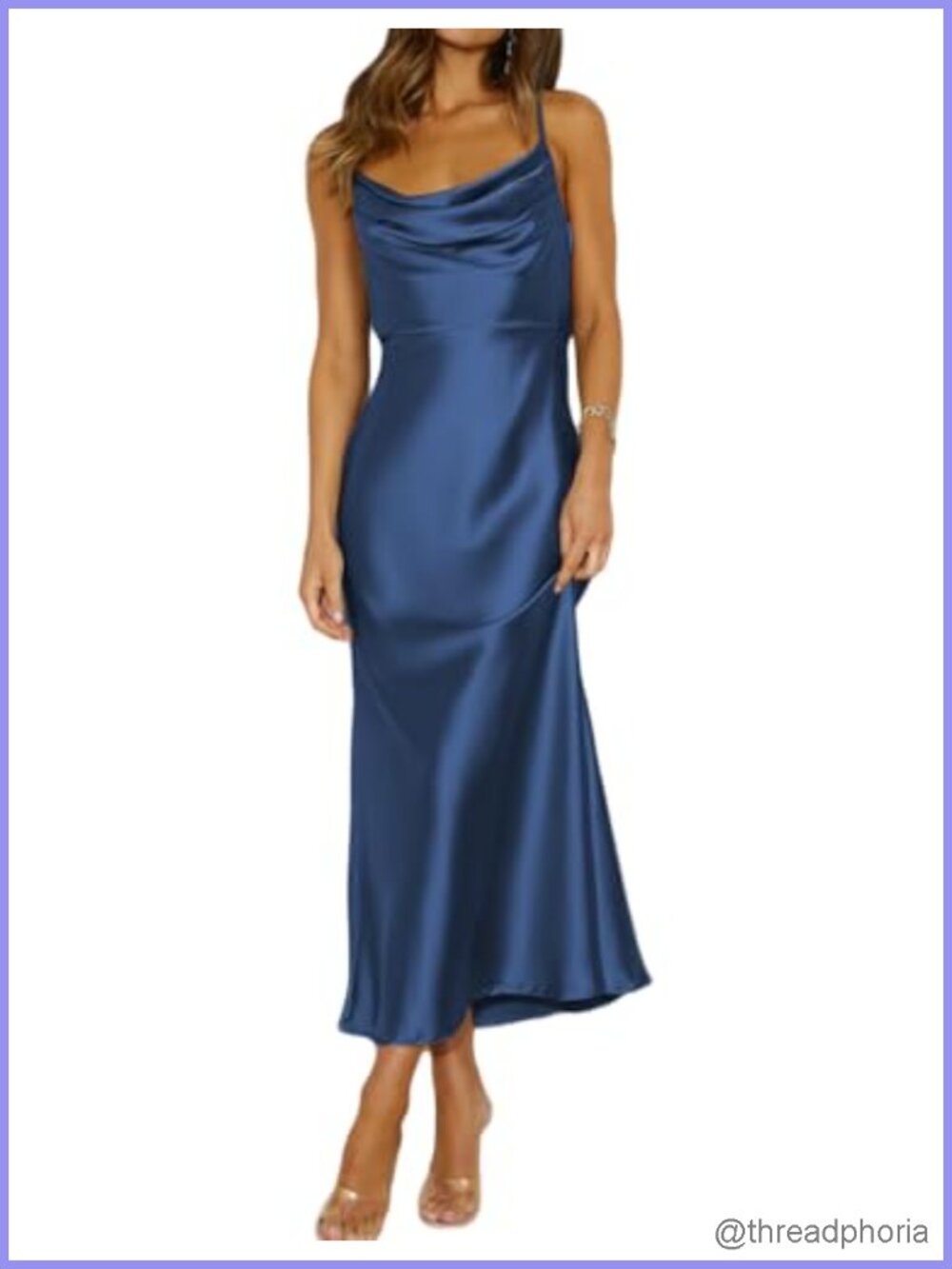 Womens Satin Cowl Neck Backless Midi Dress Wedding Guest